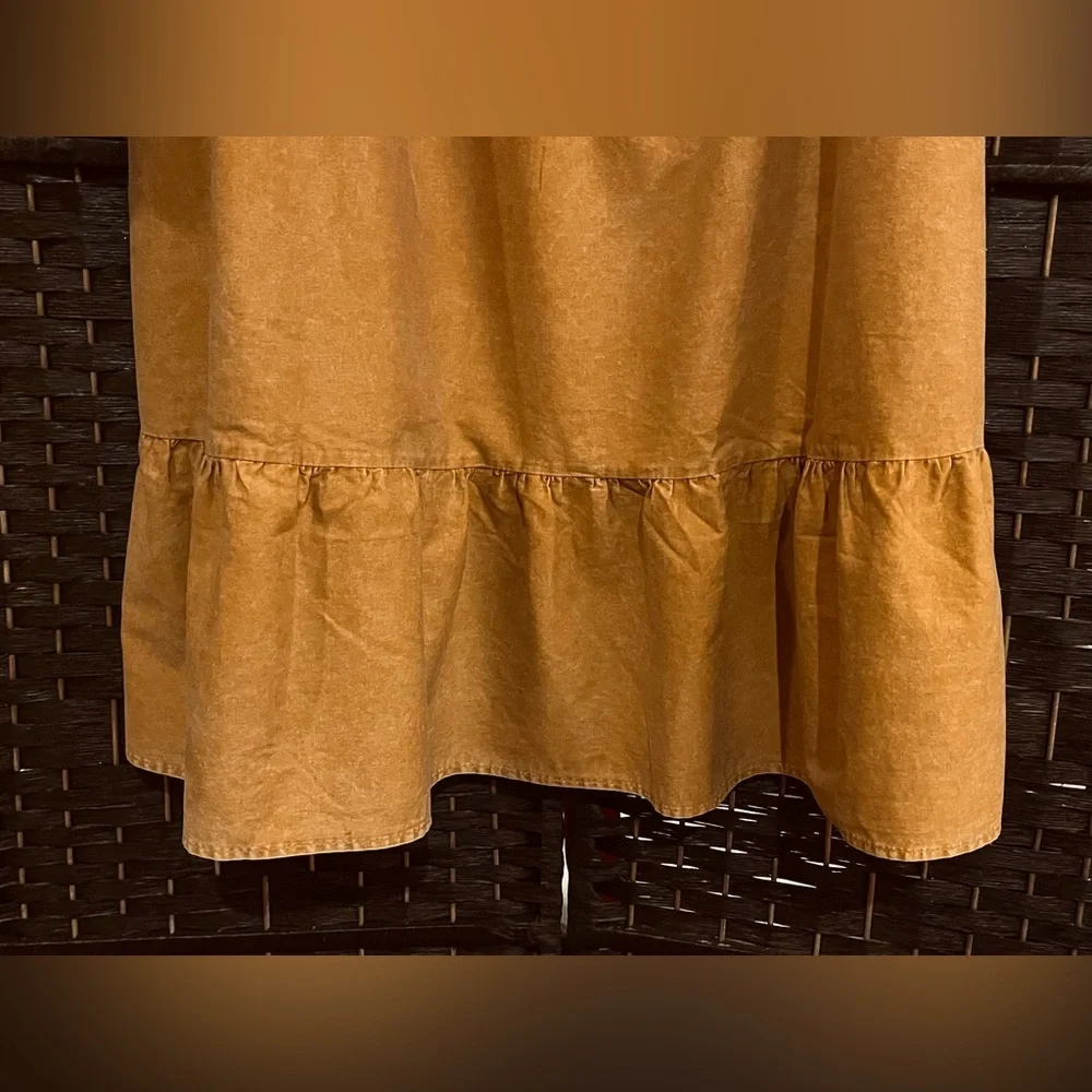 Ava & Viv tiered dress. Balloon 3/4-Sleeve A-Line. Midi, 100% cotton. Mustard 4X - Picture 4 of 12